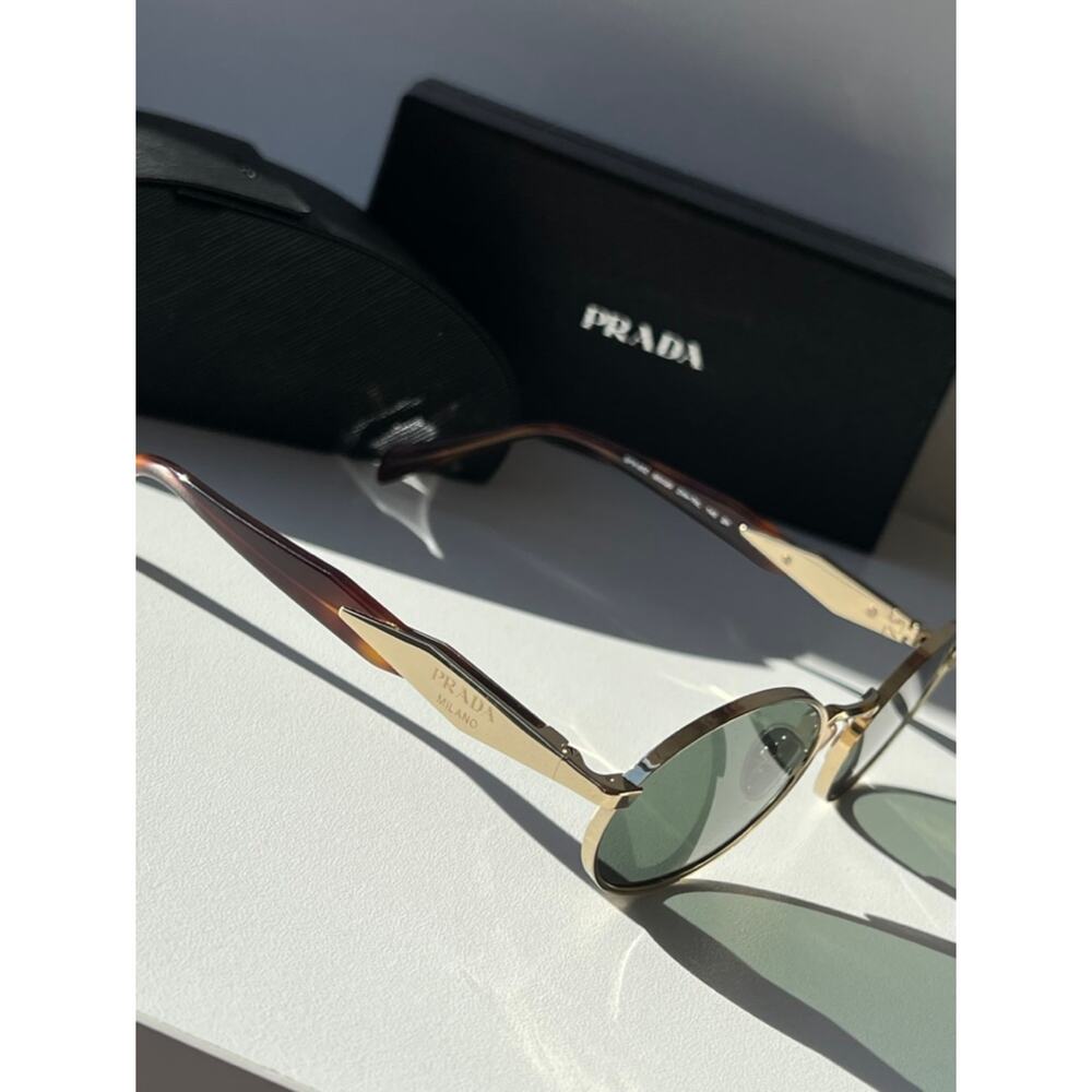 NEW Prada PR65ZS Oval Sunglasses in Gold Green - Picture 8 of 10